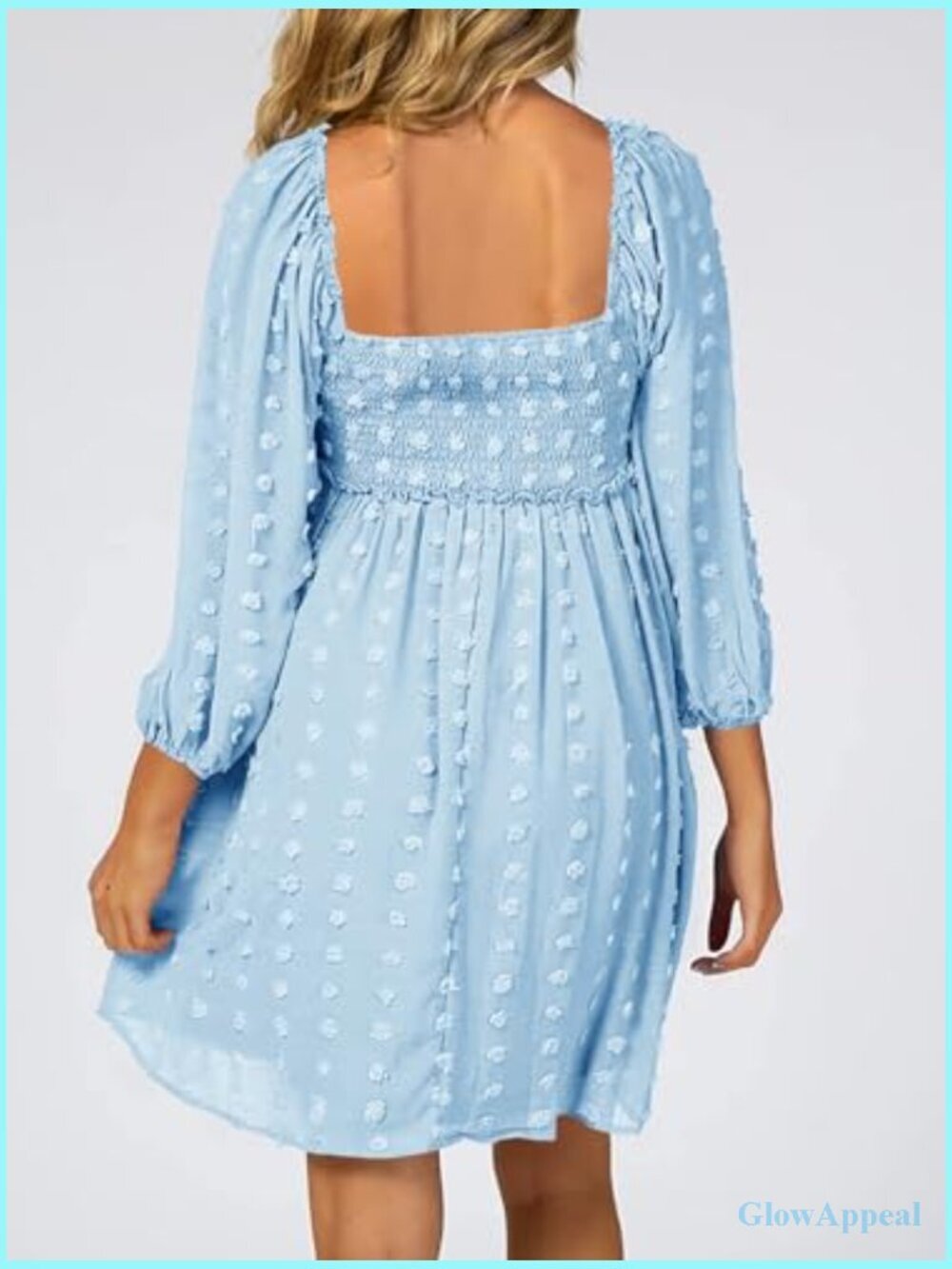 Long Sleeve Maternity Dress Square Neck Swiss Dot Casual Loose Mini - Picture 4 of 7